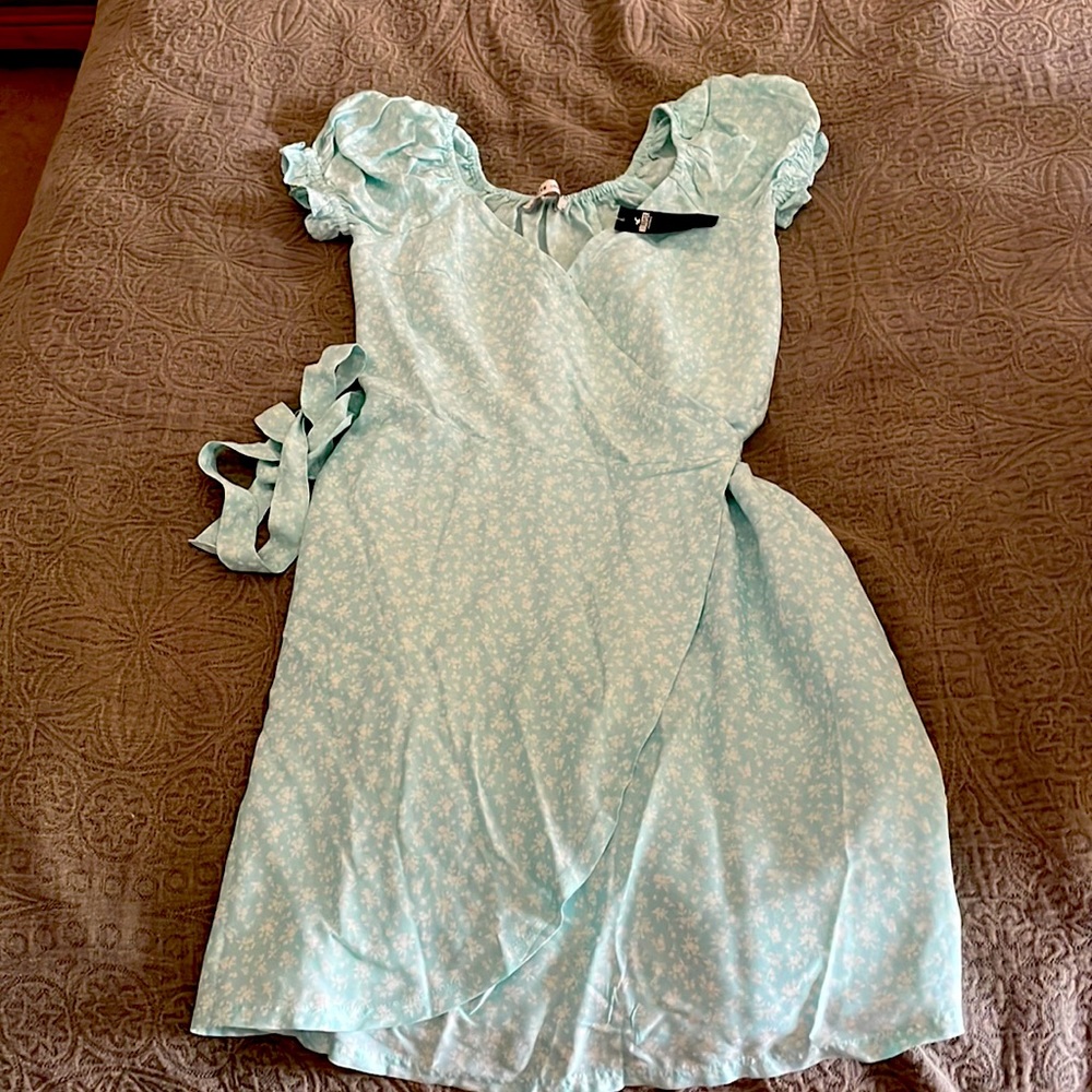 Light blue floral wrap dress. Size small long